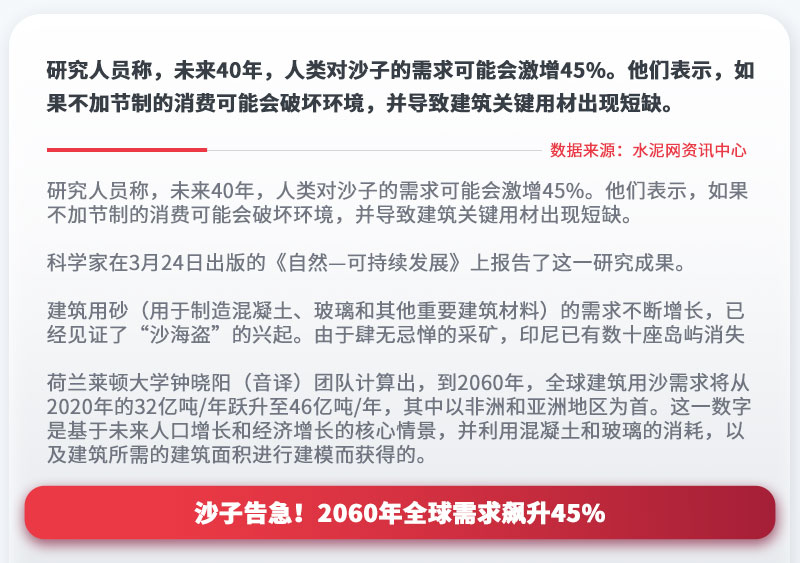 沙子告急！2060年全球需求飆升45%